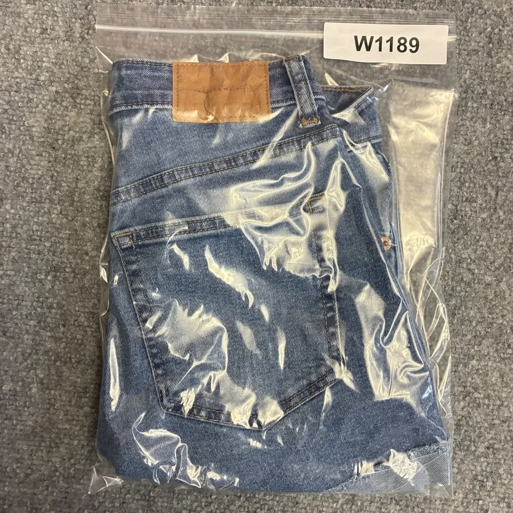 H&M Denim Shorts Womens 4 Blue‎ High Waist Raw Hem Cuffed Cutoff1